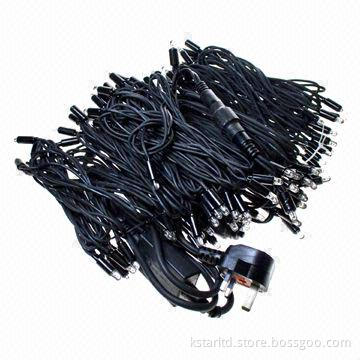 LED String Light with White LED and Black Rubber Cable for Outdoor Use with UK Plug